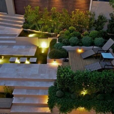 Jardín de diseño con luces led hecho por Jardiner Llorenç